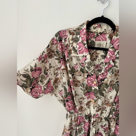 Vintage Jessica Floral Prairie Midi Dress Cottagecore Button Front Pockets - Picture 3 of 13
